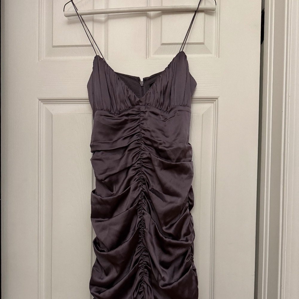 Nicole Miller purple-grey ruched cocktail dress